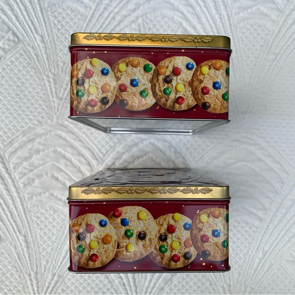 Vintage Lot M&Ms Xmas Christmas Cookie Candy Rectangular Tin Box Canister Contnr - Picture 2 of 11